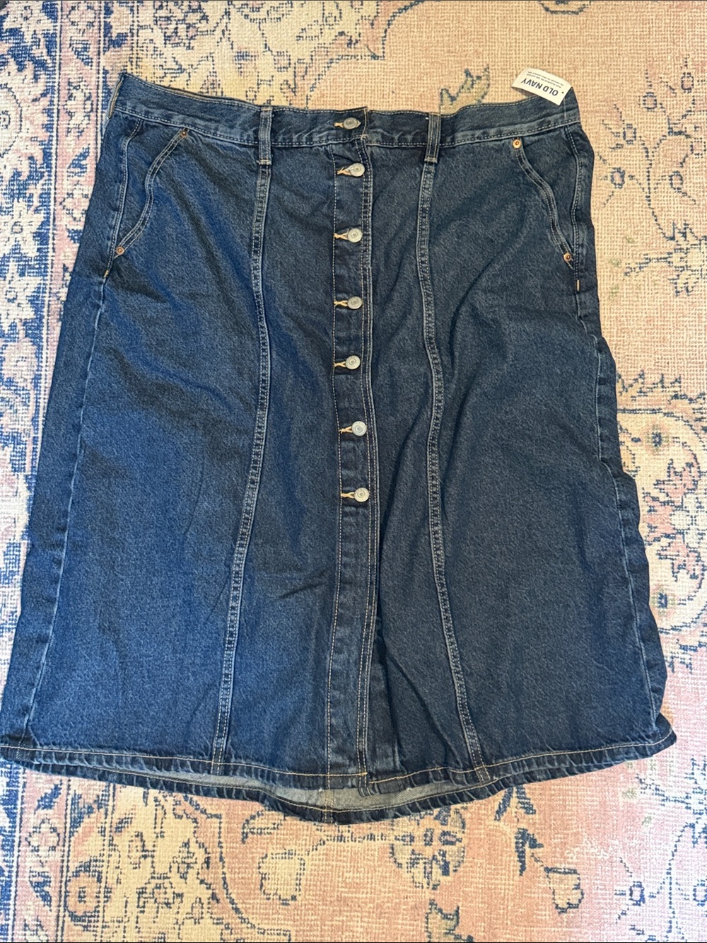 Old Navy Dark Blue Button-Front Denim A-Line Skirt